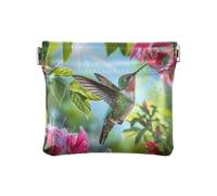 Sletend Coin Purse Pouch Small Squeeze Soft PU Leather Coin Wallet Change Bag Cute Aesthetic for Women Girls, Flower Humingbird, One Size