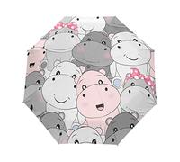 Sletend Compact Travel Umbrella with Hippo Cartoon Design, Windproof, Automatic Open & Close, Portable for Women, Men & Kids