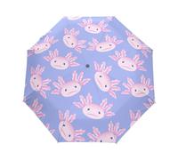 Sletend Cute Axolotl Salamander Portable Folding Windproof Automatic Umbrella,One Touch Auto Open and Close Button Compact Travel Umbrella for Women Men Kid