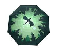 Sletend Forest Dragon Starry Sky Dragon Green Portable Folding Windproof Automatic Umbrella,One Touch Auto Open and Close Button Compact Travel Umbrella for Women Men Kid