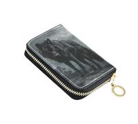 Sletend Printed Card Holder Zipper Leather Card Case for Man and Women Bifold Zipper Card Holder Wallet, Black Wolf, Modern