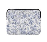 Sletend Retro Blue White Flower Puffy Laptop Sleeve for 13-14 Inch MacBook, Quilted Design Cute Puffer Bag Soft Lightweight Laptop Case for Man Women 360°Protective