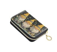 Sletend RFID Credit Card Holder Wallets for Women Leather Zipper Card Case Mini Card Holder Coin Bag, Bee Gnome, Minimalist