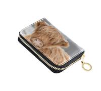 Sletend RFID Credit Card Holder Wallets for Women Leather Zipper Card Case Mini Card Holder Coin Bag, Highland Cow Cattle