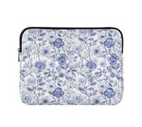 Sletend White Blue Flower Laptop Sleeve Case Quilted Slim Bag with Smooth Zipper, Fits MacBook Pro/Air and 13-16 Inch Laptops, Protective Lightweight Office and Travel Briefcase