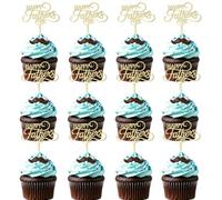 Sleyberoy 12PCS Gold Mirror Acrylic Happy Father's Day Cake Toppers, for Father's Day Party Decorations, Dad Birthday Cake Picks