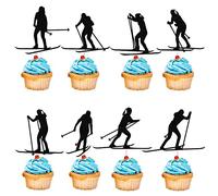 Sleyberoy 24pc Ski Cupcake Toppers - winter Ski Lovers Race Party Decorations, Happy Birthday Cake Toppers for Boys and Girls (Ski)