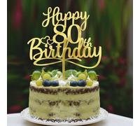 Sleyberoy Acrylic Happy 80th Birthday Cake Topper- Hello 80,Cheers to 80 Years,80th Anniversary/Birthday Party、 men and women Happy eighty Birthday Selected cake decoration (80th)