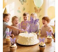 Sleyberoy Butterfly Cake Topper - Purple Glitter, Great for Gender Reveal, Pregnancy Announcement, Baby Shower, Newborn Welcome, Butterfly Theme Party Decor