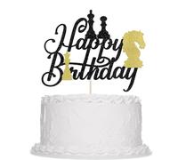 Sleyberoy Chess Theme Happy Birthday Cake Topper - Board Game Decor for Chess Lover Party Supplies