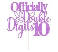 Sleyberoy Double Digits 10 Cake Topper-Officially Double Digits 10/Out Single Digits I'm 10 Cake Topper,boys girls Happy 10th/Ten birthday themes party Selected decor (Officially, purple)