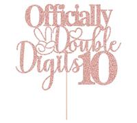 Sleyberoy Double Digits 10 Cake Topper-Officially Double Digits 10/Out Single Digits I'm 10 Cake Topper,boys girls Happy 10th/Ten birthday themes party Selected decor (Officially, rose gold)
