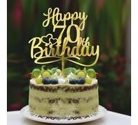 Sleyberoy Gold Mirror Acrylic Happy 70th Birthday Anniversary Cake Topper