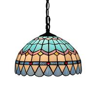 SLFFLS 12 Inch Style Stained Glass Vintage Pastoral Flowers Crystal Beads Shade Pendant Lamp Ceiling Hanging Light Fixture for Living Room,A,E