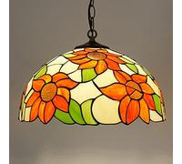 SLFFLS 16 inch Style, Vintage Handmade Stained Glass Pendant Hanging Lamp, Height Adjustable Ceiling Light for Living Room Bedroom Dining Decor,6,10