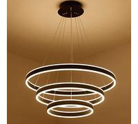 SLFFLS 3 Ring Hanging Lamp With Remote Control Black Round Metal Pendant Lights Dimmable Indoor Height Adjustable For Living Room Studying Wardrobe Bar Loft Club Cafe Φ40+60+80CM
