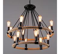 SLFFLS 33in Double Round Kitchen Island Light,Wagon Wheel Chandelier Farmhouse,hemp Rope Metal Bedroom Fixtures Ceiling Hanging,entryway Light Fixture
