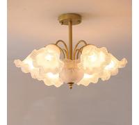 SLFFLS 5 Sputnik Flower Vintaged Mid Century Milk Glass Hanging Light Kitchen Island Farmhouse Floral Ceiling Chandelier for Dining Living Room Girls Bedroom Foyer/6 Lights
