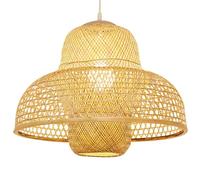 SLFFLS 50cm Hollow Wicker Restaurant Rattan Lamp Southeast Asia Zen Style Pendant Light Hanging Chandelier Fixture for Dining Room Entryway Bedroom
