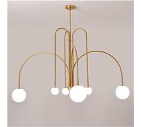 SLFFLS 6 Lights Mid Century Glass Globe Light Led Ceiling Chandelier Living Gold Hanging Arched Black Linear Sputnik Lamp Compatible with Dining Room Bedroom Kitchen/Red
