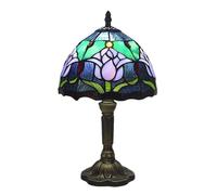 SLFFLS 8 Inch Purple Red Tulip Stained Blue Yellow Glass Style Handmade Art Table Lamp, for Reading Bedside Desktop Decoration,Purple