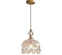 SLFFLS American Retro Crystal Pendant Light for Bedroom Lamps Ceiling Pendant Light with Bronze Chandelier for Restaurant Study Lamp(15x24cm)