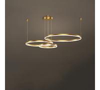 SLFFLS Antique Gold 4 Ring Living Dimmable Hanging Large Pendant Light Adjustable Round for Kitchen Dining Room Bedroom Foyer Hotel Office,4 Rings 40+60+80+100cm-A