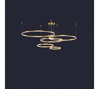 SLFFLS Antique Gold 4 Ring Living Dimmable Hanging Large Pendant Light Adjustable Round for Kitchen Dining Room Bedroom Foyer Hotel Office,4 Rings 40+60+80+100cm-A