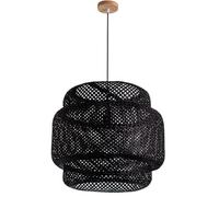 SLFFLS Boho Hand-Woven Lamp Shade Beige/Black In 1 Lantern Farmhouse Drum Chandelier Light Fixture Wicker Rattan Chandeliers For Dining Kitchen, Living Room