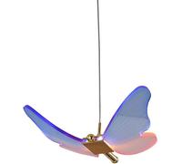 SLFFLS Butterfly Chandelier Girls Bedroom Purple Pink Acrylic Shade 12W Dimmable LED Pendant Light Fixture Gold Hanging Ceiling Lamp for Staircase Kitchen Dining Table Kids Room Decoration