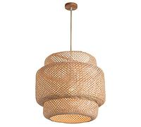 SLFFLS Cage Chandelier Beige Wicker Shade Southeast Asia Style Woven Pendant Handmade Rattan Light Fixture - Natural Material Lamp Fixtures for Living Room, Bedroom