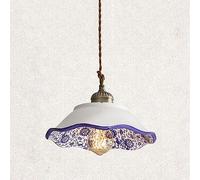 SLFFLS Ceramic Large Pendant Blue and White Glass Porcelain Lampshade Chandelier 1-Light Adjustable Small Ceiling Hanging Lamp Set Bedroom Fixture Hotel Restaurant Cafe