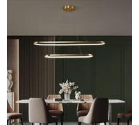 SLFFLS Dimmable gold Brass Pendant Lights Oval Shape 71W Kitchen Ceiling Light Fixture, 2 Ring, Suitable Compatible with Living Room, Bedroom, Kitchen,chan,Gold