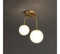 SLFFLS Double Head Lamp White Glass Globe Entrance Aisle Close to Light Fixtures H65 Copper Sconces Flush Mount Ceiling Chandelier for Hallway Entryway