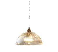 SLFFLS Elegant Striped Glass Chandelier, Hanging Pendant Lamp with Transparent Dome, 1-Light Ceiling Fixture, Adjustable Suspension Kit, Ideal for Study & Bathroom (Dark Color)