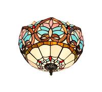 SLFFLS European Vintage Style Lights 12-Inch Mediterranean Love Handmade Stained Glass Ceiling Lamp for Dining Room Bedroom Hallway,