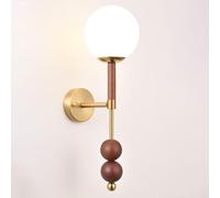 SLFFLS Gold 1 Light Lamp Mid Century Vanity Lighting Fixture with White Globe Glass Shade Brushed Brass Wall Lamps for Restaurant Living Room Bedside