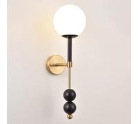 SLFFLS Gold 1 Light Lamp Mid Century Vanity Lighting Fixture with White Globe Glass Shade Brushed Brass Wall Lamps for Restaurant Living Room Bedside