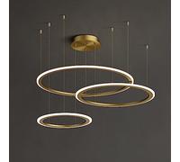 SLFFLS Gold 3 Ring Living Round Circle Pendant Adjustable Large Foyer Hanging Ceiling Light For Dining Room Kitchen Island Entryway,A-3 rings 30+50+70cm