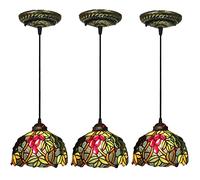 SLFFLS Green Grapes 3 Stained Glass Shade Kitchen Island Pendant Lamp Retro Ceiling Light Fixtures Hanging Light,A