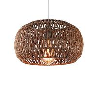 SLFFLS Hand-Woven Pendant Brown Hemp Rope Lamp Shade Weaving Natural Rattan Metal Chandelier Easy To Install Wicker Hanging Ceiling Light Fixture for Living Room Restaurant
