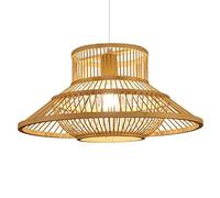 SLFFLS Handmade Lamp Shade Boho Style Pendant Creative Natural Cage Farmhouse Chandelier Beige Rattan Basket Wicker Ceiling Light Fixtures for Hallway Dining Room Kitchen