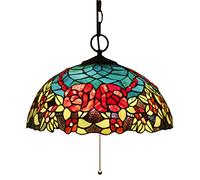 SLFFLS Inch Pendant Lamp Vintage Pastoral Stained Glass Rose Shade 3 Style Ceiling Hanging Lights for Aisle Living Room,H,A