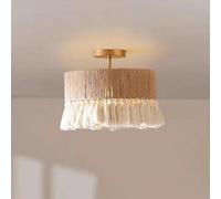 SLFFLS Large Boho Light Fixture Woven Basket Wicker Hemp Rope Ceiling Hanging Lamp Vintage Rustic Coastal Chandeliers for Dining Room Kitchen Island Bedroom Farmhouse Restaurant Cafe/Diameter 50Cm