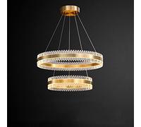 SLFFLS Light Luxury Crystal, Ring Shape Restaurant Pendant Dimmable Full Copper Ceiling Decorative Fixture, 38W, 63W,A-63W