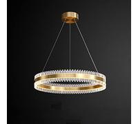 SLFFLS Light Luxury Crystal, Ring Shape Restaurant Pendant Dimmable Full Copper Ceiling Decorative Fixture, 38W, 63W,A-25W