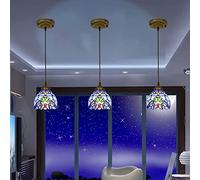 SLFFLS Lights, Small 6" Wide Stained Glass Hanging Lamp,Antique Rustic Pendant Lamp for Kitchen Island Counter Dining Room Hallway, Blue Ceiling,3p