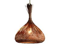 SLFFLS Minimalist Pendant Natural Fixtures Style Cage Wicker Chandeliers Reading Corner, Balcony Light - Wood Base + Adjustable Height For Bedroom, Study Room