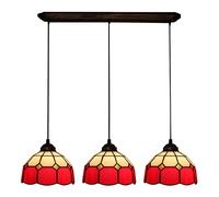 SLFFLS Pendant Fixture, 8 inch Red Stained Glass Chandelier Dining Room, Adjustable Height Vintage Hanging Lamp for Farmhouse Kitchen Island,2 Light