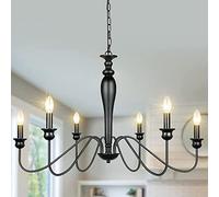 SLFFLS Retro Candle Chandeliers Industrial Black Pendant Light Fixture, Dining Chandelier Ceiling Lighting, Farmhouse Bedroom Living Room Hanging Lamps E12 Suspended Lights